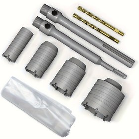 Resim 9 Parça Beton Delme Testeresi Seti (30mm, 40mm, 50mm, 65mm) 220mm SDS Plus Sap & MAX Sap ve 5 Toz Yakalayıcı ile - Beton, Çimento, Tuğla, Taş ve Duvar Delme için İdeal 
