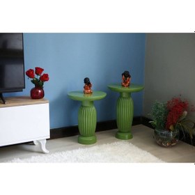 Resim 2'li Vazo Çizgili Yeşil Yan Sehpa Yeşil 