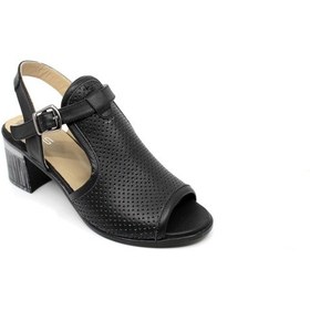 Resim Zerhan 055 Kadın Siyah Deri Kalın Topuk Sandalet Ayakkabı Balsoylar 055 Siyah 