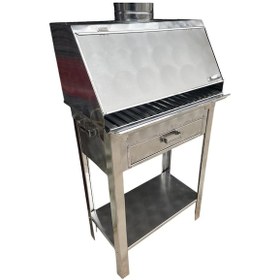 Resim Paslanmaz Kömürlü Mangal Sehpalı 28 X 50 Cm Bacalı Çekmeceli Mangal Gri 