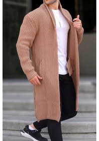 Resim Madmext Camel Dik Yaka Cepli Uzun Triko Hırka 6816-camel Camel 