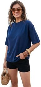 Resim Lela Streç Oversize Fit Bisiklet Yaka T Shirt Bayan T SHİRT 5865911 
