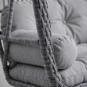 Resim Demharis Çift Kişilik Gri Rattan Bahçe Salıncağı Minderli Balkon Teras Salıncağı 