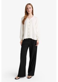 Resim DeFacto Regular Fit Bisiklet Yaka Simli Kumaş Uzun Kollu Gömlek F0226AX25SPER105 