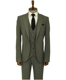 Resim Wessi Tek Düğmeli Slim Fit Koyu Gri Yelekli Erkek Takım Elbise Koyu Gri 