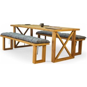 Resim Neiwel Niel Doğal Ahşap Banklı Toplantı Masasıı x 80 x 240 Açık Ceviz 