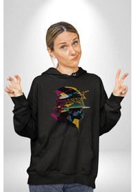Resim Canlı Afrobeat Füzyon Renkli Siluet Kadın Erkek Siyah Kapüşonlu Sweatshirt Hoodie Siyah 