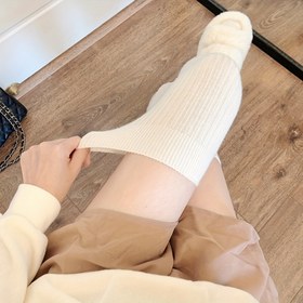 Resim 1 Çift Kadın Sonbahar ve Kış Kalınlaştırılmış Diz Üstü Çoraplar Düz Renk Basit Kadın Çorapları Dikey Çizgili Çoraplar Sıcak Diz Üstü Çoraplar Trend 