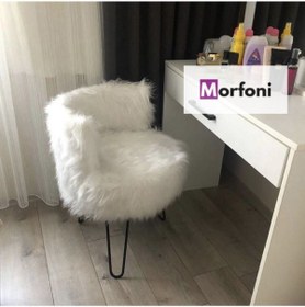 Resim Morfoni Peluş Puf Berjer Peluş Beyaz Kumaş - Siyah Ayak Mrf-8123 