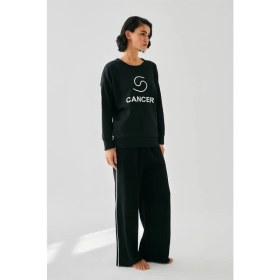 Resim Beruflic Kadın Siyah Yengeç Burcu Oversize 2 Iplik Eşofman Ev Giyim Takımı 