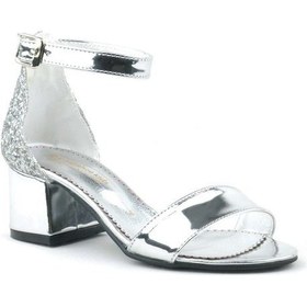 Resim Gümüş Aynalı Simli Kalın Topuklu Kız Çocuk Abiye Ayakkabı Gümüş 