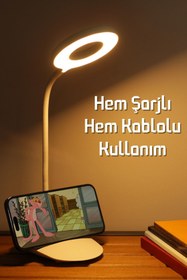 Resim Venenon Şarjlı Dokunmatik Masa Lambası 24 LED 3 Renk Kademeli Okuma Çalışma Işığı Telefon Standlı Q3 