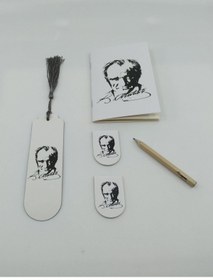 Resim Giftsturkiye Cep Defteri Kurşun Kalem Mıknatıslı Püsküllü Kitap Ayraçları Atatürk Imza 