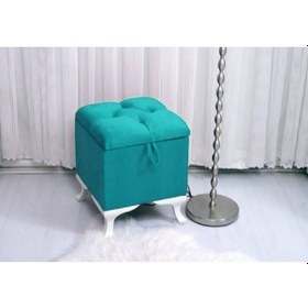 Resim Lüks Sandıklı Kapitoneli Puf 45 45 Cm Turkuaz 