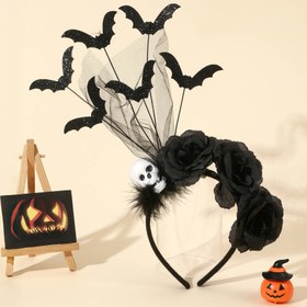Resim 1 Adet, Cadılar Bayramı Saç Bandı Siyah Yarasa Başlığı, İskeletli Kara Çiçek ve Elementi, Parti Şık Aksesuar - Yanan Kanatlı Bantlar - Halloween'inizi Işınla 