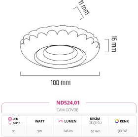 Resim Nevo Sıva Altı Çerçeve Ledli Cam Spot 4000K Ilık Beyaz ND524 