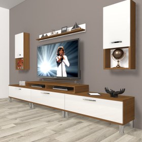 Resim Ekoflex 270DA Mdf Krom Ayaklı Tv Ünitesi Tv Sehpası - Ceviz - Beyaz 