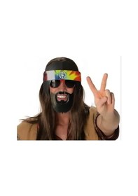 Resim Siyah Saçlı Bandana Tasarımlı Hippi Parti Gözlüğü 26x18 Cm 1 