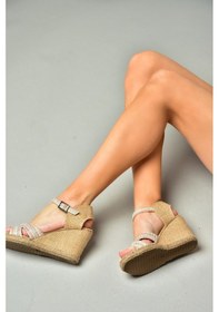 Resim Fox Shoes S241414004 Renkli Kumaş Simli Dolgu Topuklu Kadın Ayakkabı Çok Renkli 