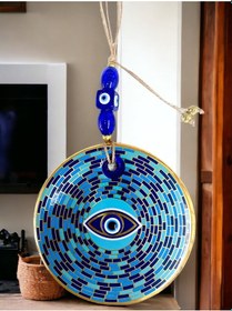 Resim Prizma Desen Nazar Boncuklu Gözlü Duvar Süsü Cam Duvar Dekoru 