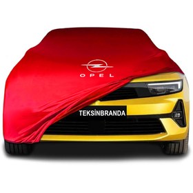 Resim ULTRASHOP Opel Astra L (2021 - ) Kırmızı Kumaş Araba Branda Logolu Kumaş Araba Brandası Penye Oto Branda 