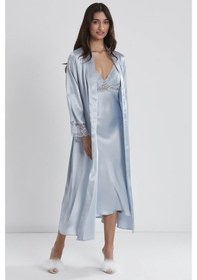 Resim Pierre Cardin Uzun Saten Sabahlık Gecelik Set 4370 Mist Mist 
