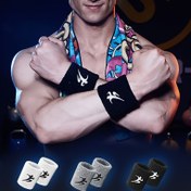 Resim Şık Siyah Kuş Logolu Nefes Alabilir Yüksek Esneklikli Spor Bileklikler - Koşu, Basketbol, Jimnastik için Nem Çeken Üniseks Atletik Bileklikler - Her Mevsim Rahatlığı 5 Renkte (Gri/Beyaz/Kırmızı/Mavi/Siyah) 2'li Paket 