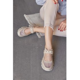 Resim Nilufarr Melissa Bej Deri Taş Aksesuarlı Kadın Sneaker 