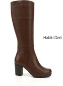 Resim GÖNDERİ(R) Kadın / Kız Kahve Floter Fermuarlı Kalın Topuklu Hakiki Deri Çizme 