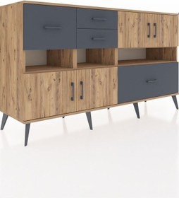 Resim Kronos Konsol 5 Raflı 4 Çekmeceli 4 Kapaklı 176x59x99 Çam-çam/ant Çam-çam/antrasit 