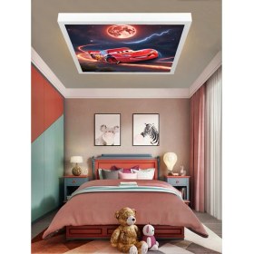 Resim Şimşek Mcqueen Avize, 60X60 Çocuk Odası Avize, 60WATT, Estetik Kare, Yapay Zeka Tasarım Avize, Uzay 