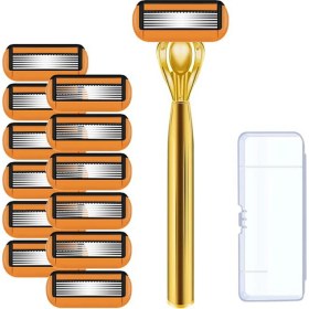 Resim 6 Katmanlı Klasik Jiletli Tıraş Makineleri Set Paslanmaz Çelik Bıçak Manuel Güvenlik Tıraş Tıraş Teyp Yeniden Kullanılabilir Bıçak Silikon Anti-Sik Katman (Yurt Dışından) 