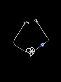 Resim Nazar Boncuğu Ve Kalp Figürlü Zirkon Taşlı 925 Ayar Gümüş Bileklik Zarafet Ve Korumanın Sembolü Gümüş 