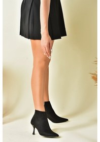 Resim Fox Shoes Siyah Süet İnce Topuklu Sivri Burun Kadın Bot N282102102 Siyah-Süet 
