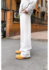 Resim Diyagonal Premium Kumaş Bel Lastikli Eşofman Altı Kar Melanj Kar Melanj 