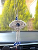 Resim Azrua Makrome Göz Şekilli Nazar Boncuklu Araba Ayna Süsü Araba Nazarlık Nazar Koruması 