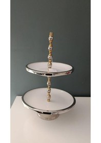 Resim Lamedore Sılver Balls 2 Katlı Beyaz Kek Standı 28x28x38 Cm 