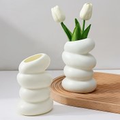 Resim 1 adet Glam Stil Beyaz Spiral Silindir Vazo, Kuzey Avrupa Tarzı Zarif Ev ve Mutfak Dekoru, Plastik Çiçek Vazosu Oturma Odası ve Yatak Odası için - Pil Gerektirmez 