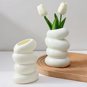 Resim 1 adet Glam Stil Beyaz Spiral Silindir Vazo, Kuzey Avrupa Tarzı Zarif Ev ve Mutfak Dekoru, Plastik Çiçek Vazosu Oturma Odası ve Yatak Odası için - Pil Gerektirmez 