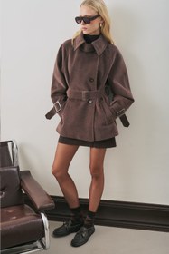 Resim Premium Oversized Wool Coat Brown - BROWN / M/L 