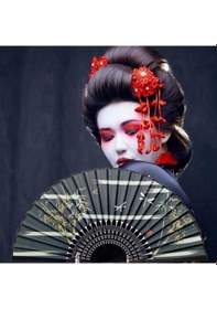 Resim Beluga Yelpaze Bambu Kumaş Serinletici Vintage Siyah Şık Dekorasyon Püsküllü Japon Yelpaze 0174 