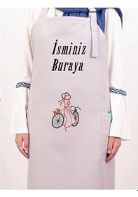 Resim Mutfak Önlüğü Kişiye Ve İsme Özel Nakışlı Mutfak Önlüğü Bisiklet Farklı Renkler Gri 