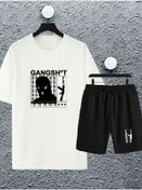 Resim macklin Unisex Kadın Erkek *t Gangsta Baskılı Oversize Tshirt Ve Şort Eşofman Takımı 