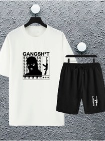 Resim macklin Unisex Kadın Erkek *t Gangsta Baskılı Oversize Tshirt Ve Şort Eşofman Takımı 