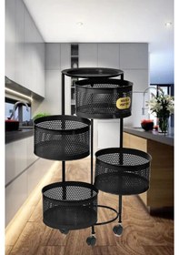 Resim 4 Katlı Yana Açılır Siyah Tekerlekli Patates Soğan Sepeti Sebze M 