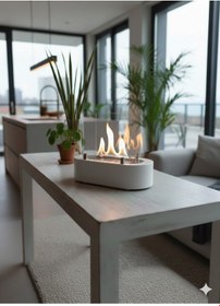 Resim Lüks Masaüstü Şömine Paslanmaz Çelik Hazneli Bioethanol Şömine 