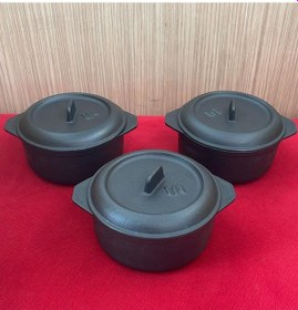 Resim Sürel Döküm 12 Cm 3 Lü Yuvarlak Set Güveç Tencere Mat Siyah Siyah 