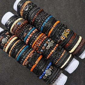 Resim 18/36 Adet Erkek Bileklikleri Seti, Ahşap Boncuk ve PU Deri Kombinasyonu, Erkek Bileklikleri, Vintage Kitap Bileklikleri, Noel 