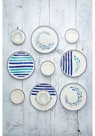 Resim Kevin Seramik 18 Parça Marin Balıklı Stackable Kahvaltı Takımı Beyaz - Mavi 