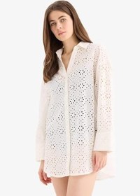 Resim DeFacto Regular Fit Pamuklu Brode Plaj Gömleği C0506AX25SM Kadın 